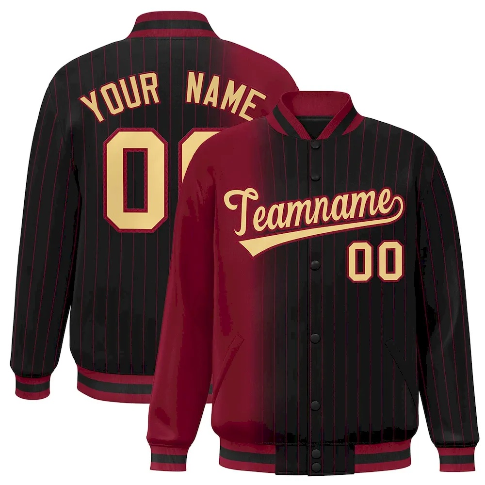 Custom Black Gray Gradient Varsity Full-Snap Pinstripe Letterman Baseball Jacket