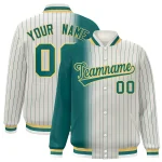 Custom Cream Aqua Gradient Varsity Full-Snap Pinstripe Letterman Baseball Jacket