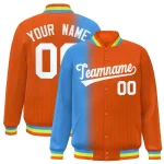Custom Orange Powder Blue Gradient Varsity Full-Snap Pinstripe Letterman Baseball Jacket