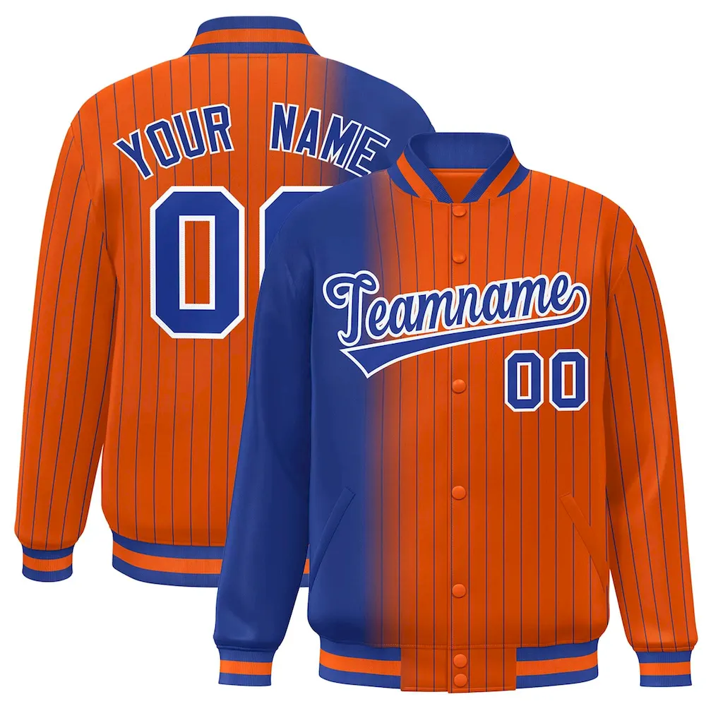 Custom Red Royal Gradient Varsity Full-Snap Pinstripe Letterman Baseball Jacket