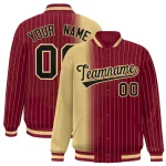 Custom Crimson Khaki Gradient Varsity Full-Snap Pinstripe Letterman Baseball Jacket