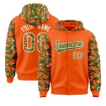 Custom Orange Kelly Green-Cream Raglan Sleeves Varsity Full-Snap Letterman Camo Jacket Hoodie