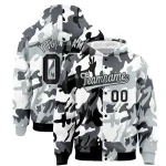 Custom Black Silver Full-Snap Varsity Two Tone Personalized Letterman Camo Jacket Hoodie
