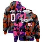 Custom Purple Texas Orange Full-Snap Varsity Two Tone Personalized Letterman Camo Jacket Hoodie