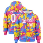 Custom Powder Blue Pink Full-Snap Varsity Two Tone Personalized Letterman Camo Jacket Hoodie