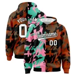 Custom Black Texas Orange Full-Snap Varsity Two Tone Personalized Letterman Camo Jacket Hoodie