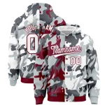 Custom Crimson Silver Full-Snap Varsity Two Tone Personalized Letterman Camo Jacket Hoodie