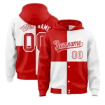 Custom Red White Varsity Full-Snap Four Squares Color Block Letterman Jacket Hoodie