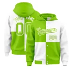 Custom Neon Green White Varsity Full-Snap Four Squares Color Block Letterman Jacket Hoodie