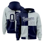 Custom Navy Silver Varsity Full-Snap Four Squares Color Block Letterman Jacket Hoodie