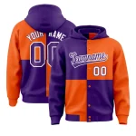 Custom Purple Orange Varsity Full-Snap Four Squares Color Block Letterman Jacket Hoodie