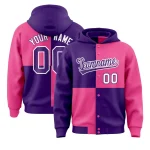 Custom Purple Pink Varsity Full-Snap Four Squares Color Block Letterman Jacket Hoodie