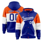 Custom Royal Orange-White Color Block Varsity Full-Snap Letterman Jacket Hoodie