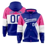 Custom Royal Pink-White Color Block Varsity Full-Snap Letterman Jacket Hoodie