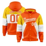 Custom Orange Gold-White Color Block Varsity Full-Snap Letterman Jacket Hoodie