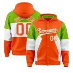 Custom Orange Neon Green-White Color Block Varsity Full-Snap Letterman Jacket Hoodie