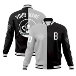 Custom Black Gray Varsity Full-Snap Split Letterman Baseball Jacket