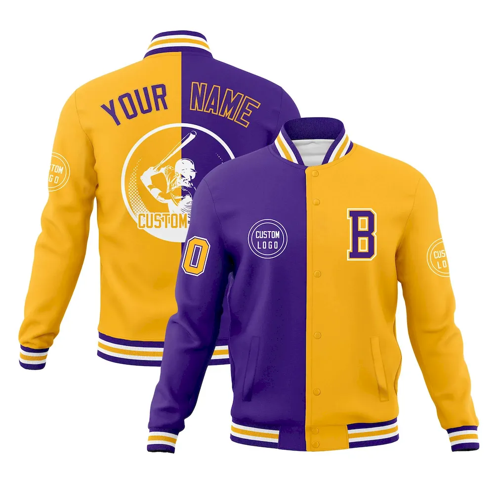 Custom Gold Black Varsity Full-Snap Split Letterman Baseball Jacket