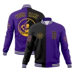 Custom Black Purple Varsity Full-Snap Split Letterman Baseball Jacket