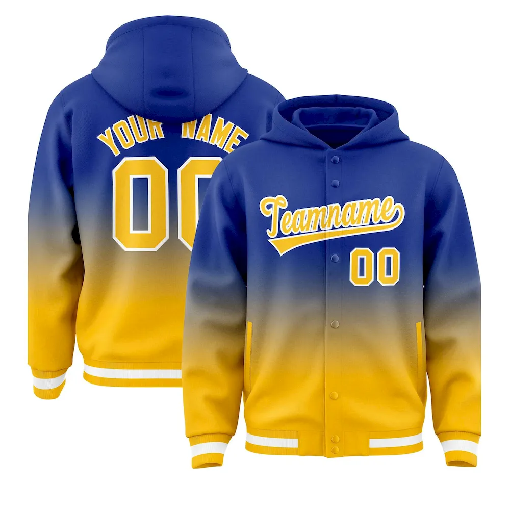 Custom Royal Yellow Varsity Full-Snap Letterman Gradient Jacket Hoodie
