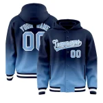 Custom Navy Powder Blue Varsity Full-Snap Letterman Gradient Jacket Hoodie