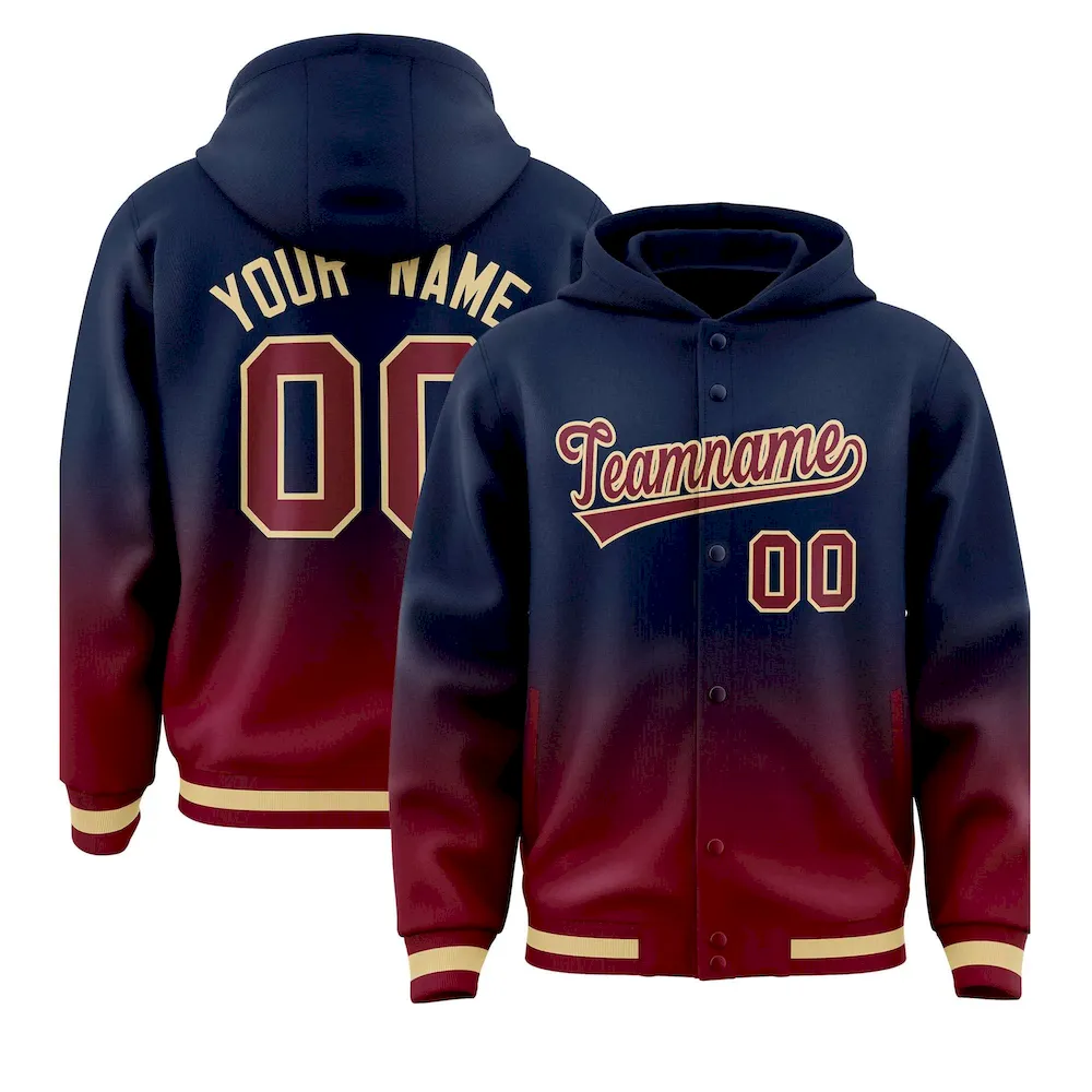 Custom Green Red Varsity Full-Snap Letterman Gradient Jacket Hoodie