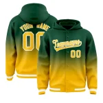 Custom Green Yellow Varsity Full-Snap Letterman Gradient Jacket Hoodie