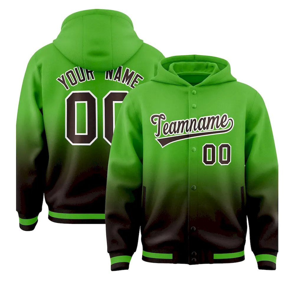 Custom Green Brown Varsity Full-Snap Letterman Gradient Jacket Hoodie