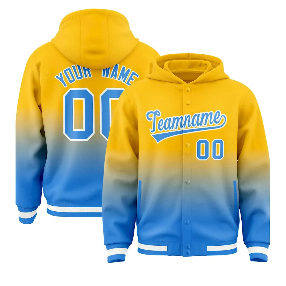 Custom Yellow Brown Varsity Full-Snap Letterman Gradient Jacket Hoodie