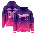 Custom Purple Pink Varsity Full-Snap Letterman Gradient Jacket Hoodie