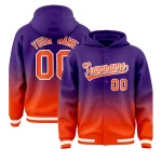 Custom Purple Orange Varsity Full-Snap Letterman Gradient Jacket Hoodie
