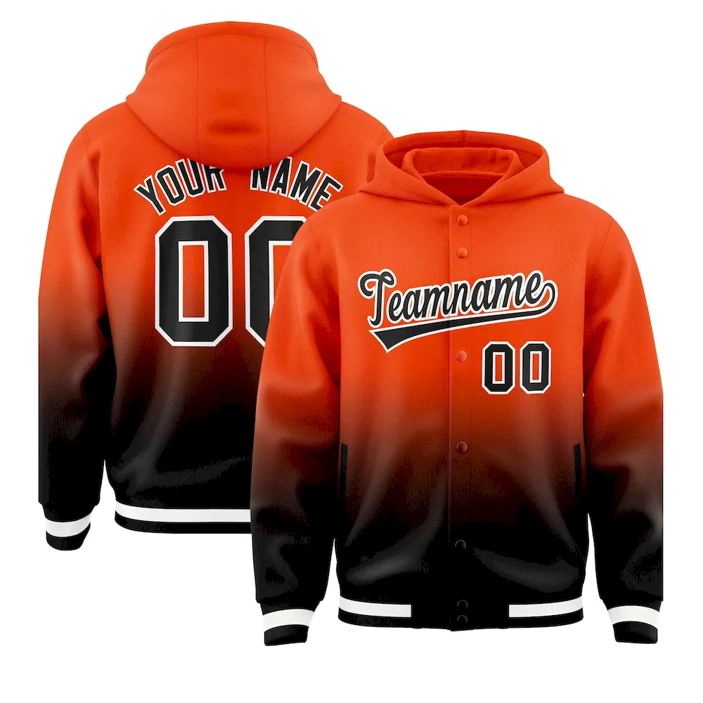 Custom Orange Navy Varsity Full-Snap Letterman Gradient Jacket Hoodie