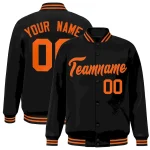 Custom Black Orange Classic Style Varsity Full-Snap Letterman Jacket