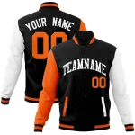Custom Black White Raglan Sleeves Varsity Full-Snap Letterman Jacket
