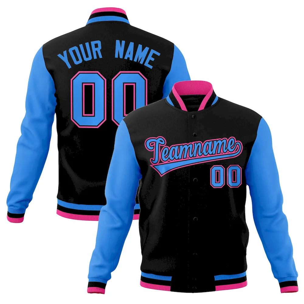 Custom Black Crimson-White Raglan Sleeves Varsity Full-Snap Letterman Jacket