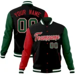 Custom Black Red-White Raglan Sleeves Varsity Full-Snap Letterman Jacket