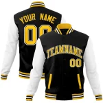 Custom Black Gold-Black Raglan Sleeves Varsity Full-Snap Letterman Jacket