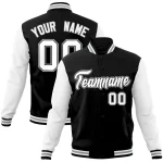 Custom Black White-Black Raglan Sleeves Varsity Full-Snap Letterman Jacket