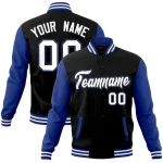 Custom Black White-Black Raglan Sleeves Varsity Full-Snap Letterman Jacket