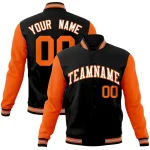 Custom Black White-Orange Raglan Sleeves Varsity Full-Snap Letterman Jacket