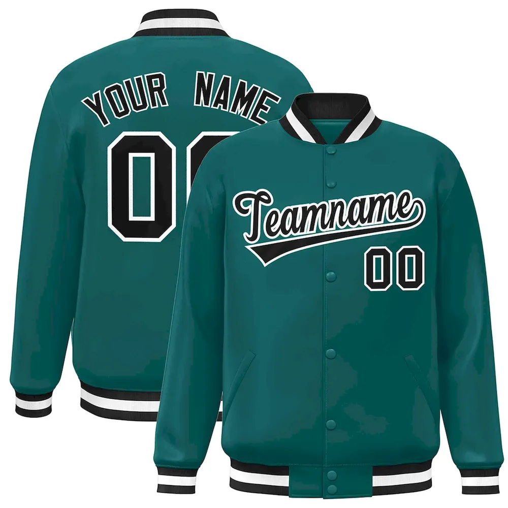 Custom Aqua Black-White Classic Style Varsity Full-Snap Letterman Jacket