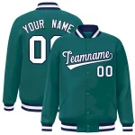 Custom Aqua White-Navy Classic Style Varsity Full-Snap Letterman Jacket