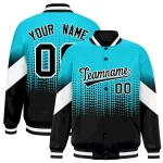 Custom Sky Blue Black Gradient Varsity Full-Snap Polka Dot Pattern Letterman Baseball Jacket