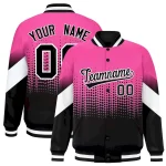 Custom Pink Black Gradient Varsity Full-Snap Polka Dot Pattern Letterman Baseball Jacket