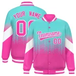 Custom Powder Blue Pink Gradient Varsity Full-Snap Polka Dot Pattern Letterman Baseball Jacket