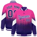 Custom Pink Purple Gradient Varsity Full-Snap Polka Dot Pattern Letterman Baseball Jacket