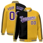 Custom Gold Black-White Two Tone Color Block Bomber Varsity Baseball Jacket