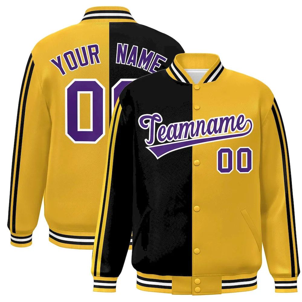 Custom Gold Black-White Two Tone Color Block Bomber Varsity Baseball Jacket