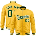 Custom Green White-Black Varsity Full-Zip Letterman Bomber Jacket