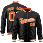 Custom Black Orange-White Varsity Full-Zip Letterman Bomber Jacket